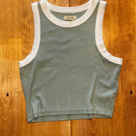 Madewell Green and White Cropped Tank Top - Picture 1 of 3